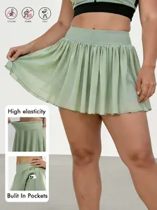 Plus Size Summer Elegant Casual Sports Skirt Pants, Sporty Breathable Skorts, High Waist Mesh Ruffle Design, Practical Pockets, Ideal for Tennis and Daily Wear, Golf Skirts