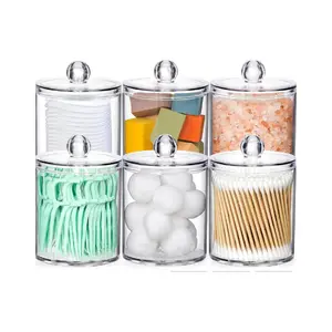 6 Pack Acrylic Qtip Holder Dispenser Set, Clear Cotton Swab Ball Pad Storage Jars, Bathroom Vanity Organizer, Plastic Canister Storage