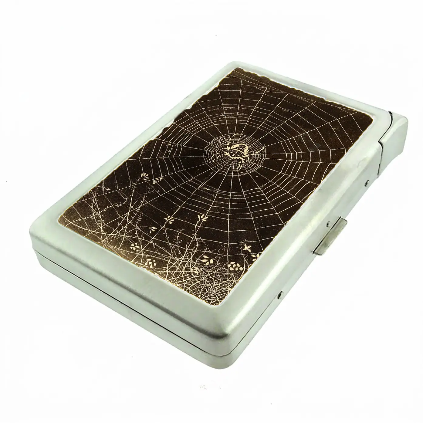 100'S SIZED Spider Garden Metal Case Wallet with Built in Lighter