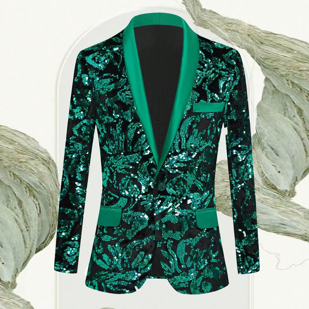 Mens Sequin Blazer Tuxedo Party Prom Wedding Tuxedo One Button Jacket-Green