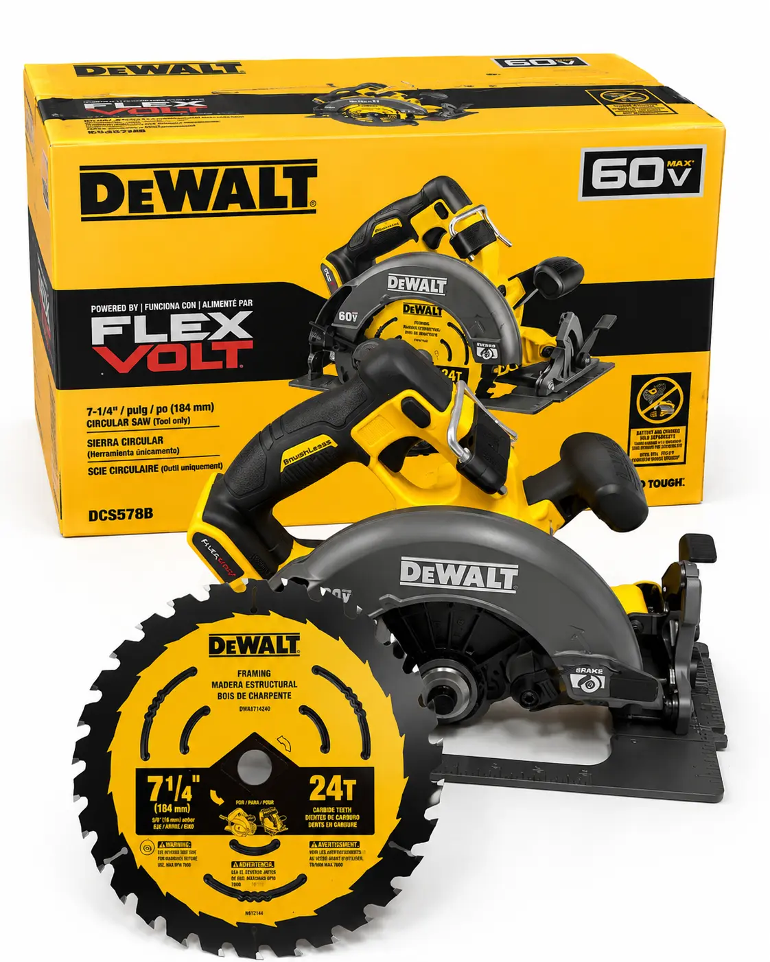 New DEWALT DCS578B FLEXVOLT 60V MAX 7-1/4” Brushless Circular Saw - Ergonomic Design, High Performance, Electronic Brake (Tool Only, Ideal for Construction Workers), Carpenters, Blade Wheels Circular Saws