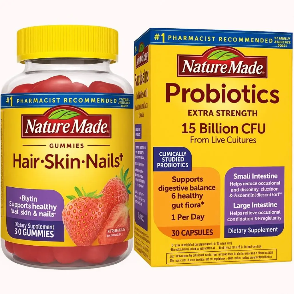 Nature Made Glow-Up Daily Support Bundle for Adults – Hair, Skin & Nails Gummies & Probiotics (2-Pack)