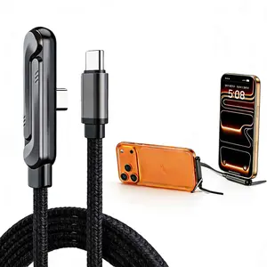 USB C to USB C Invisible Charging Cable Cord with Stand, Folding, 240w Braided Fast Charge, Phone Stand, Type-C Interface, Foldable, Type C Wired, For Smartphone, Cellphone, iPhone 17 Series, Samsung Galaxy S25 S24 Ultra etc and Tablets (6ft)
