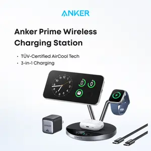 [Live Only]Anker Prime MagSafe Charger Compatible, 3-in-1 Charging Station, Qi2 25W Certified Wireless Charger Dock Stand, Smart Display with TEC Active Cooling, for iPhone 17, Apple Watch, AirPods, and More