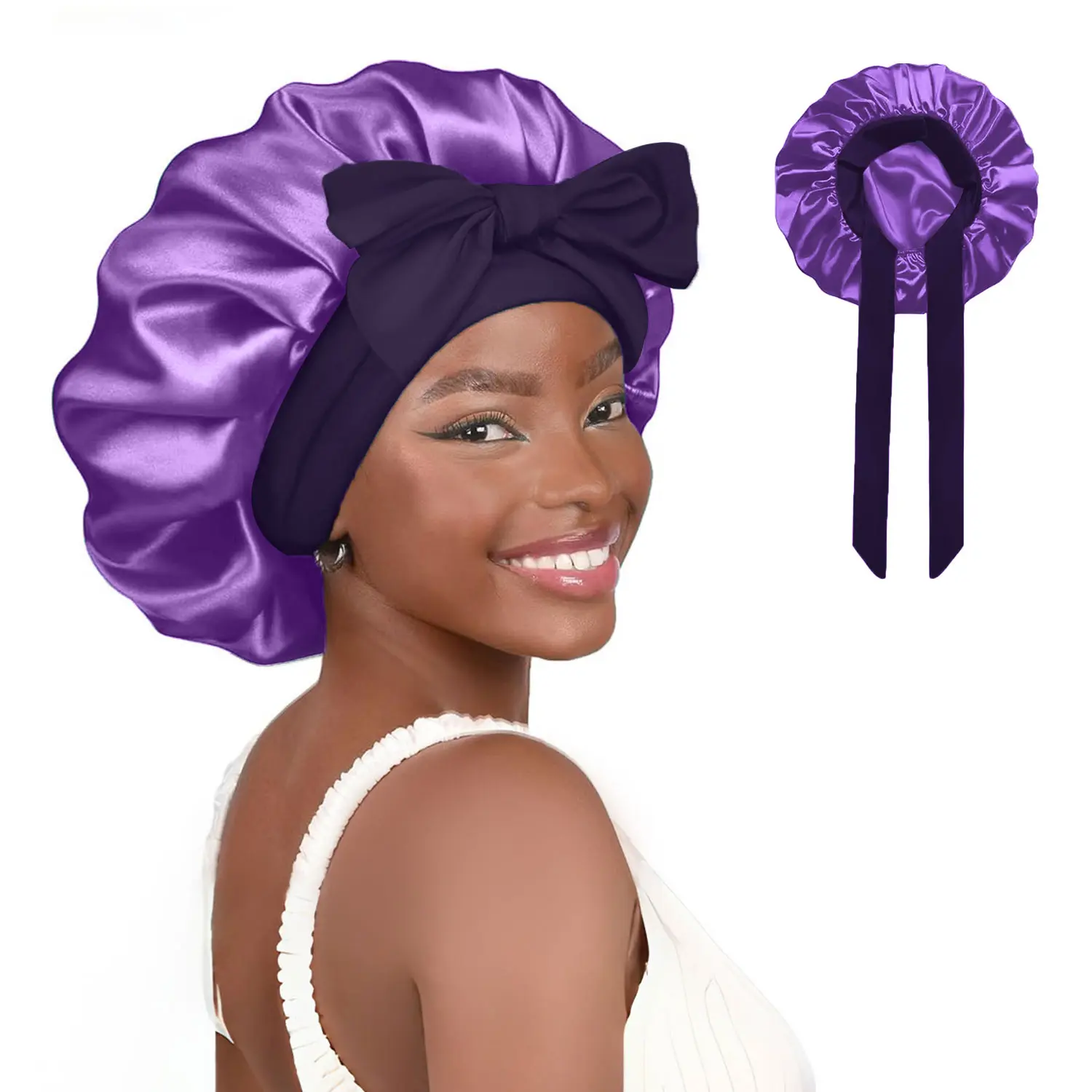 Satin Bonnet Silk Bonnet for Sleeping Double Layer Satin Lined Hair Bonnet with Adjustable Silk Bonnet with Elastic Tie Band for Women, Hair Care Wrap, Hair Wraps, Hair Care Cap