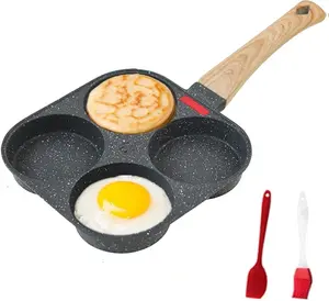 4-Cup Egg Pan Nonstick, and Healthy Granite Egg Frying Pan, Versatile Breakfast Skillet for Eggs, Pancakes, Plett, Crepes, Compatible with Gas Stove and Induction Cooktop Detachable Handle Egg Pan Cookware