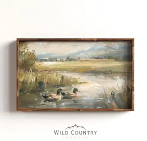 MaIIard DUck P0nd Poster, Vintage Duck Oil Painting, Rustic Cabin Decor,  Mallard Duck Nursery Art Print Artistic Artwork