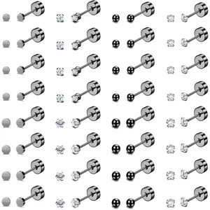 THUNARAZ 16 Pairs Tiny Ball CZ Studs Earrings for Women Men Surgical Steel Flat Back 2/3mm Cartilage Stud Earrings Hypoallergenic Tragus Helix Daith Piercing Cartilage Earrings for Daily Outings Adjustable Waist Chain for Christmas Gift