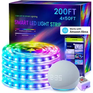 200ft  Led Strip Lights for Bedroom, Alexa Light Strip,2835 RGB Color Changing Music Sync Rope Lighting with App Remote,Multi-Color  Led Lighting for Bedroom (APP+Remote+Voice)