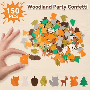 150pcs Forest Animal Sequins Set, Fox Bear Tree Design, Perfect for Baby Shower Birthday Party Decorations, Tabletop Decoration Kit