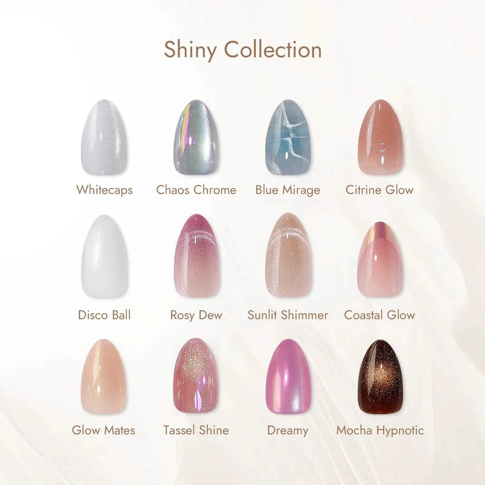 BTArtbox Press On Nails Short Almond - Shiny Collection, Cat Eye Almond Ombre Press On Nails with Glue for Women, Medium Opaque Soft Gel Glue On Nails in 16 Sizes - 32 Stick On Nails Kit, Summer Spring Holiday Party, Deals For You Day