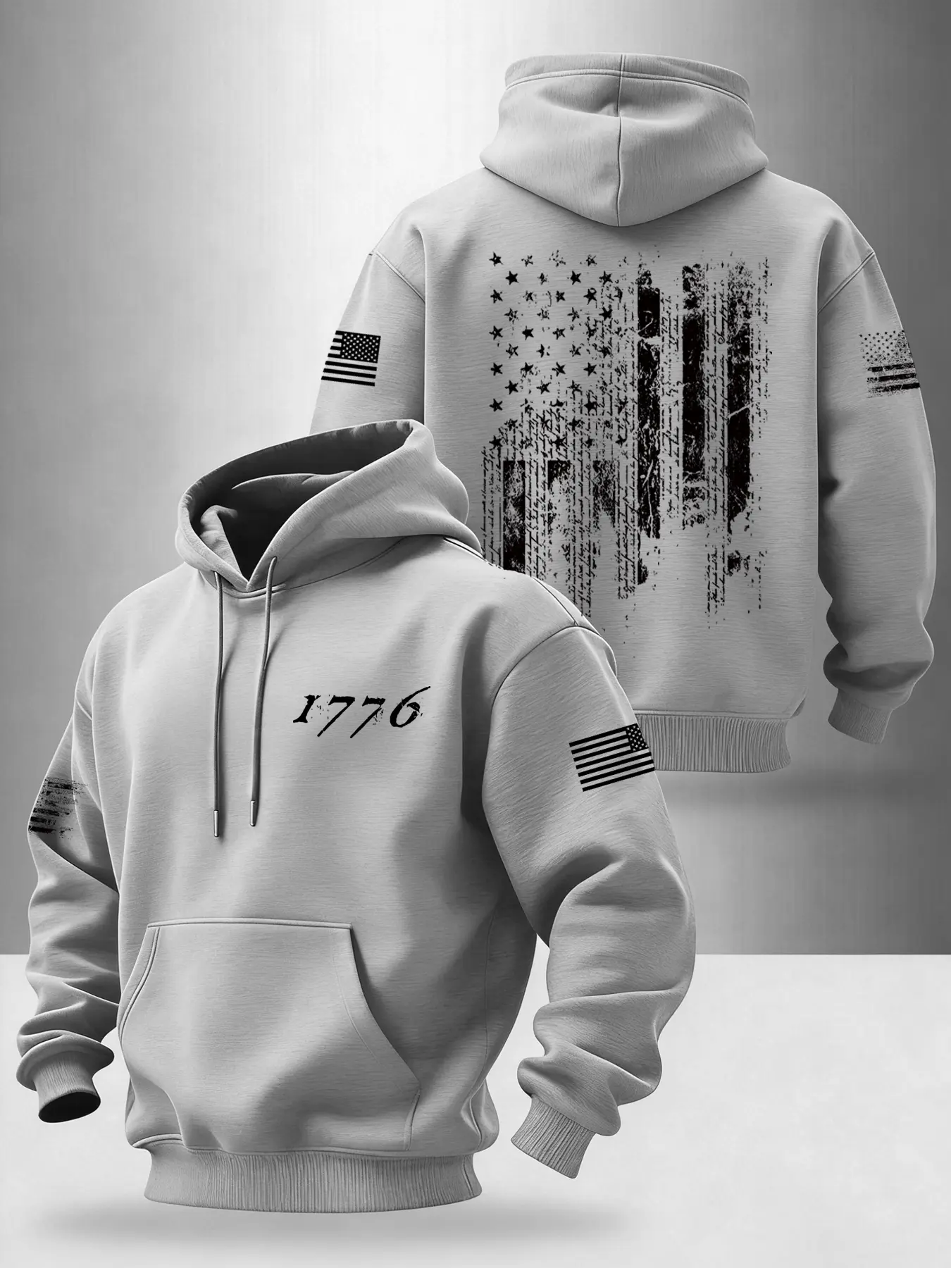 Men's Fashion American Flag Long Sleeve Hoodie, Sweatshirts, Graphic Hoodie Sweatshirt, Casual Hooded Sweatshirt, Menswear, Digital Design, Casual Loose-Fitting, Perfect Gift for Friends, Fall & Winter Wear