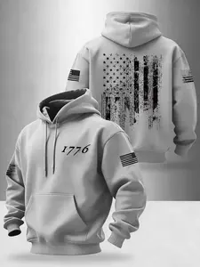 Men's Fashion American Flag Long Sleeve Hoodie, Sweatshirts, Menswear, Digital Design, Casual Loose-Fitting, Perfect Gift for Friends, Fall & Winter Wear