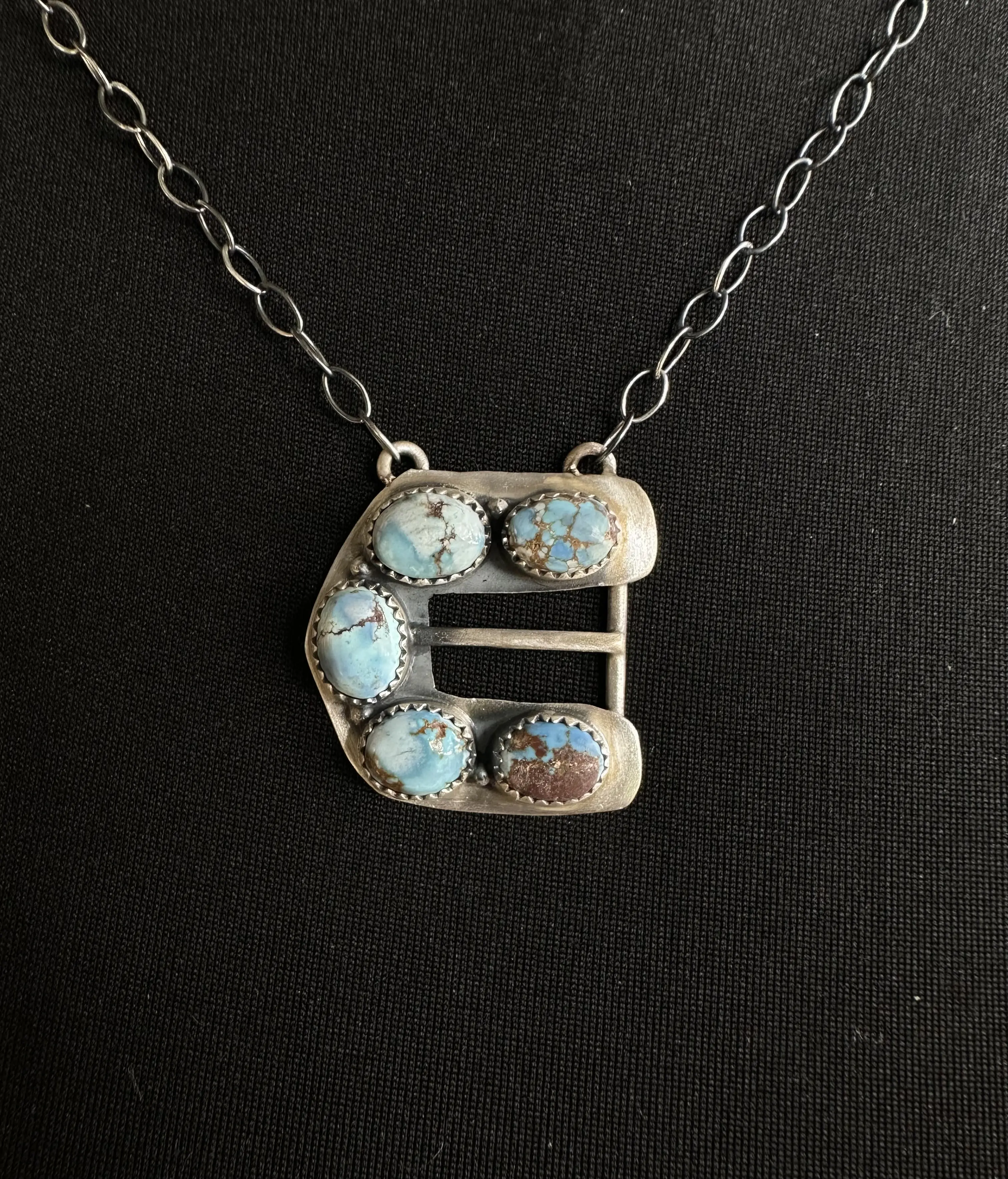 Sterling Silver Golden Hill Turquoise Buckle Necklace, Casual Ethnic 18-Inch Western Semiprecious Stone Necklaces & Pendants for Adults, 18 Inches, Daily