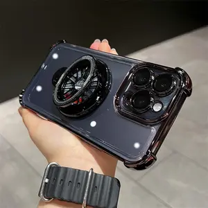 Four-corner anti-drop rotary gyro bracket iPhone case - black