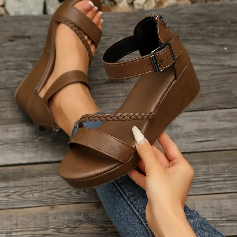 Women's Fashionable Solid Color Platform Strappy Summer Sandals, Casual Versatile Buckle Decorated Sandals for Summer, Lightweight Breathable Comfortable Shoes for Daily Wear, Adjustable Strap Platform, Girl, Casual Fashion Footwear