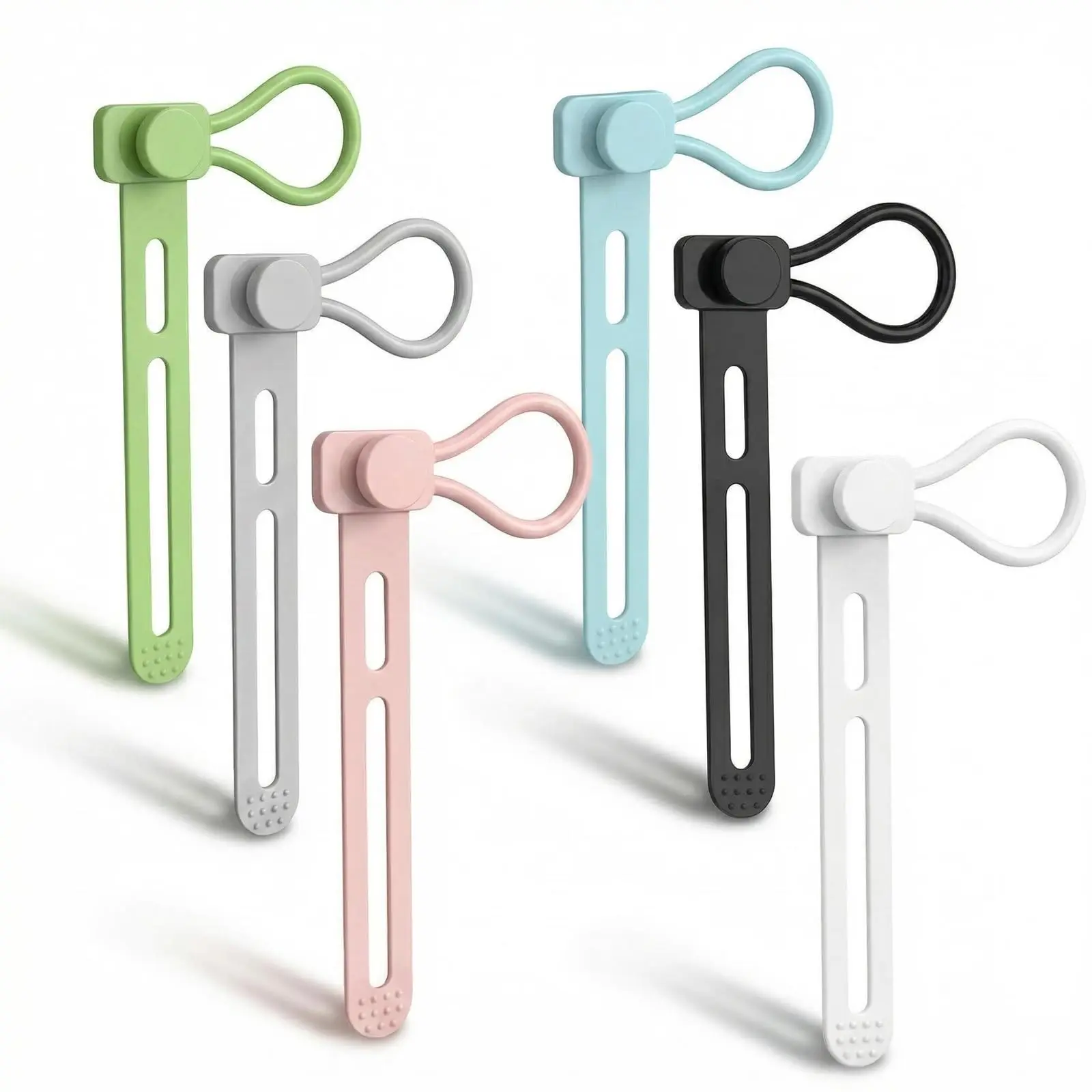 6 PCS Silicone Cable Ties - Reusable Cord Organizer with Hanging Loop, Adjustable Organizer Straps for Cords, Tools, Charger Cable, Kitchen Accessories, Home Office