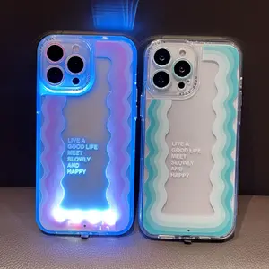 Sound-Control Glowing Wave Pattern Hollow Cartoon Cellphone Case, Unique Call Light Protective Cover, Couple Style for iPhone 11/12/13/14/15/16 Pro/plus/pro Max, Accessories Protection, Casing