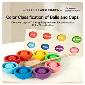 Montessori Wooden Color Sorting Toy for Toddlers, Educational Ball and Cup Game, Preschool Learning Tool, Enhances Fine Motor Skills and Color Recognition