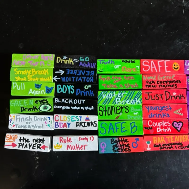Hand-Painted Drinking Jenga Game – Colorful Party Edition