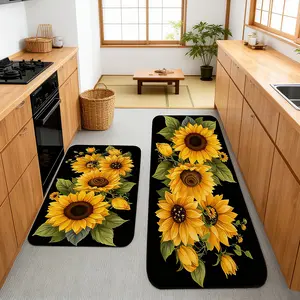 kitchen rug, kitchen mat set, sunflower design kitchen mat, floral kitchen long mat, non-slip soft decoration, multifunctional for kitchen areas, living room, bedroom bedside, bathroom, laundry room and other scenarios, enhancing safety and comfort