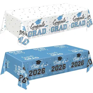 2026 Graduation Decorations, 2 Pack Sky Blue Graduation Tablecloths Class of 2026, Congrats Grad Plastic Tablecloths for Graduation Party Decorations, 54 x 108 Inch