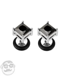 Stainless Steel Black CZ Diamond Stud Fake Plugs - Gauges