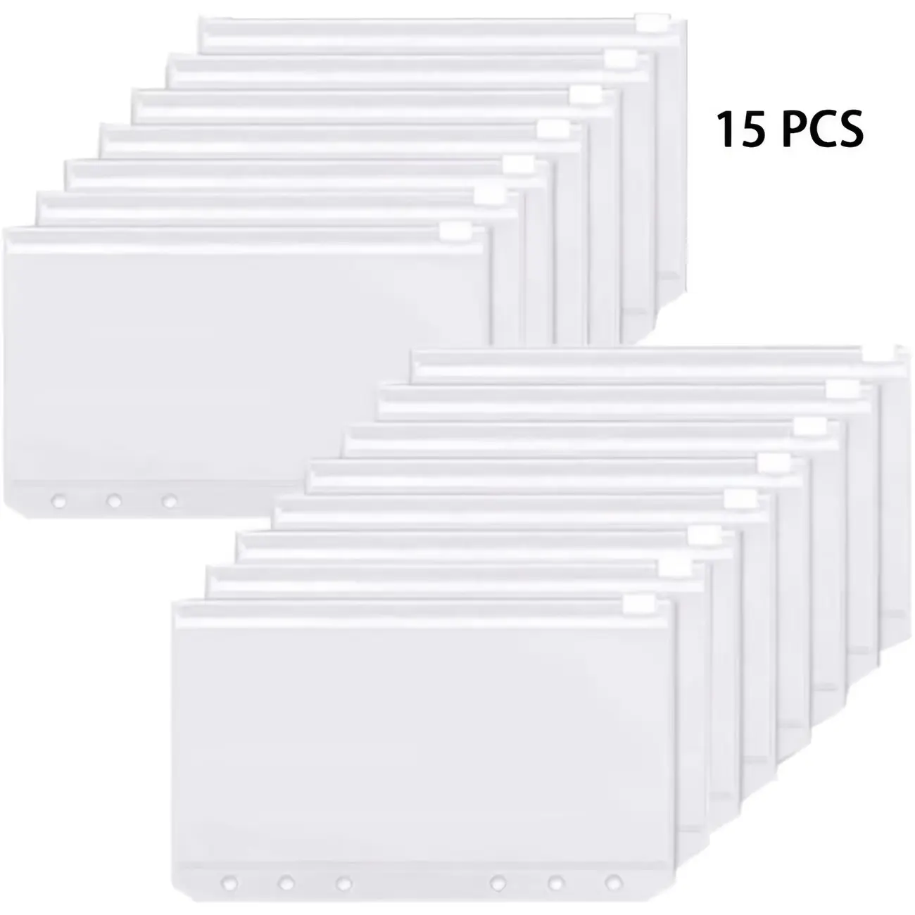 15pcs A5, A6 Holes Zipper Binder Pocket, PVC Cash Budget Envelope Flipchart Pocket for 6 Rings Refillable Binder Notebook Planner, Suitable for, Holidays, Cash Storage Binder, Binder Sleeves, Envelopes Saving Binder