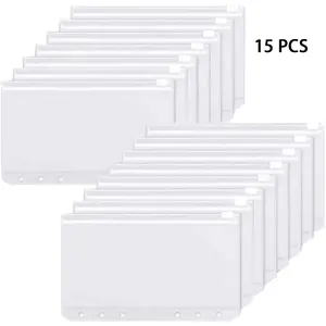 15pcs A5, A6 Holes Zipper Binder Pocket, PVC Cash Budget Envelope Flipchart Pocket for 6 Rings Refillable Binder Notebook Planner, Suitable for, Holidays, Cash Storage Binder