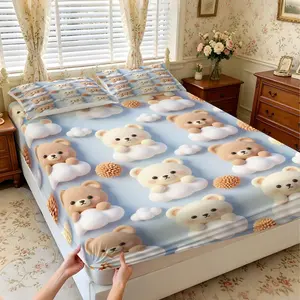 3Pcs Cartoon Animal Print Fitted Sheet Set, Bed Sheets, Multiple Styles, Soft, Comfortable, Breathable and Skin-Friendly, Bedding Suitable for Bedroom, Suitable for All People, Ideal Gift Choice (No Filler, No Pillow Insert)