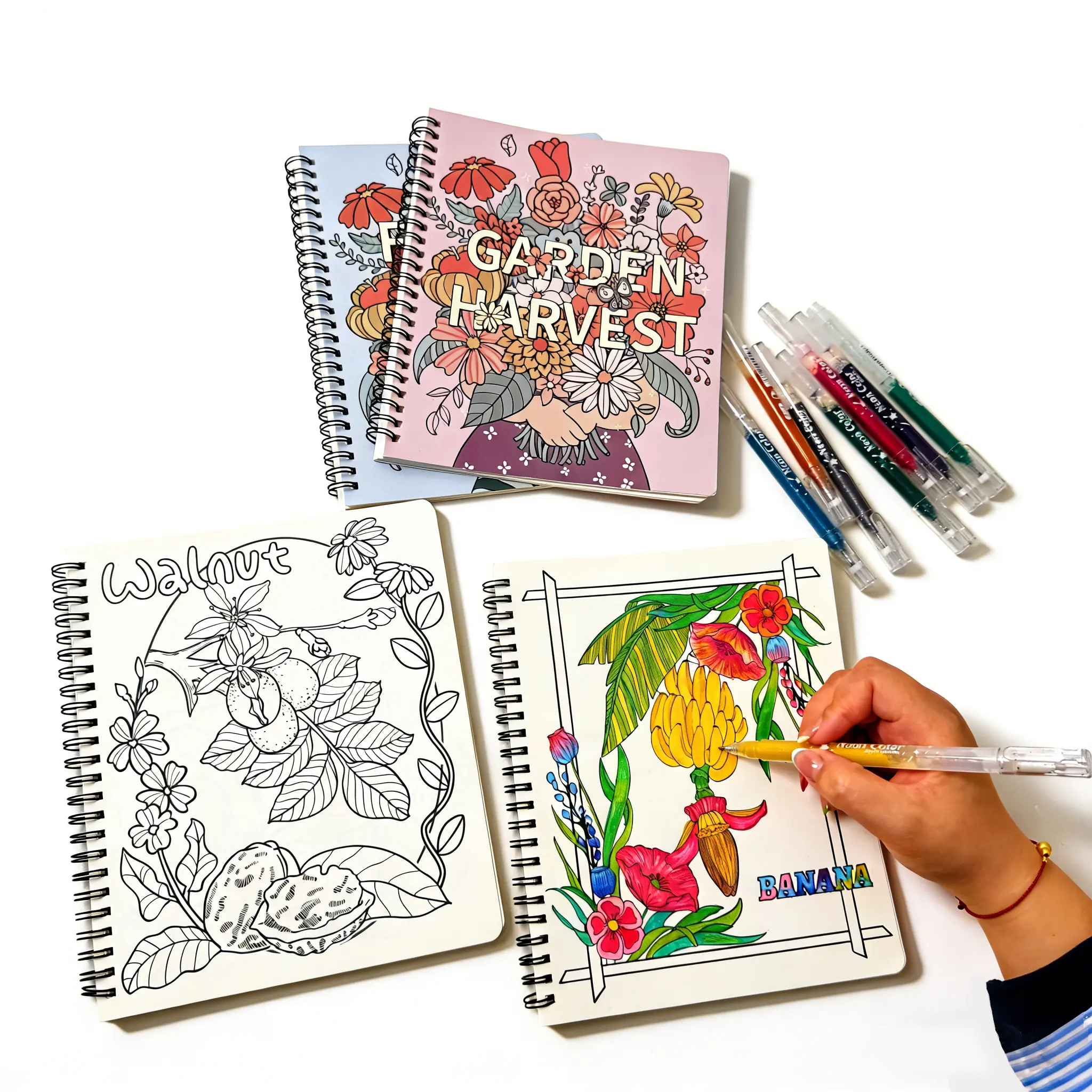 Adult Coloring Art Pages Set (2-Pack) - Floral & Fruit Designs, Creative Vibes Expression Tool for Coloring Therapy, Ideal Office Art Supplies Gifts