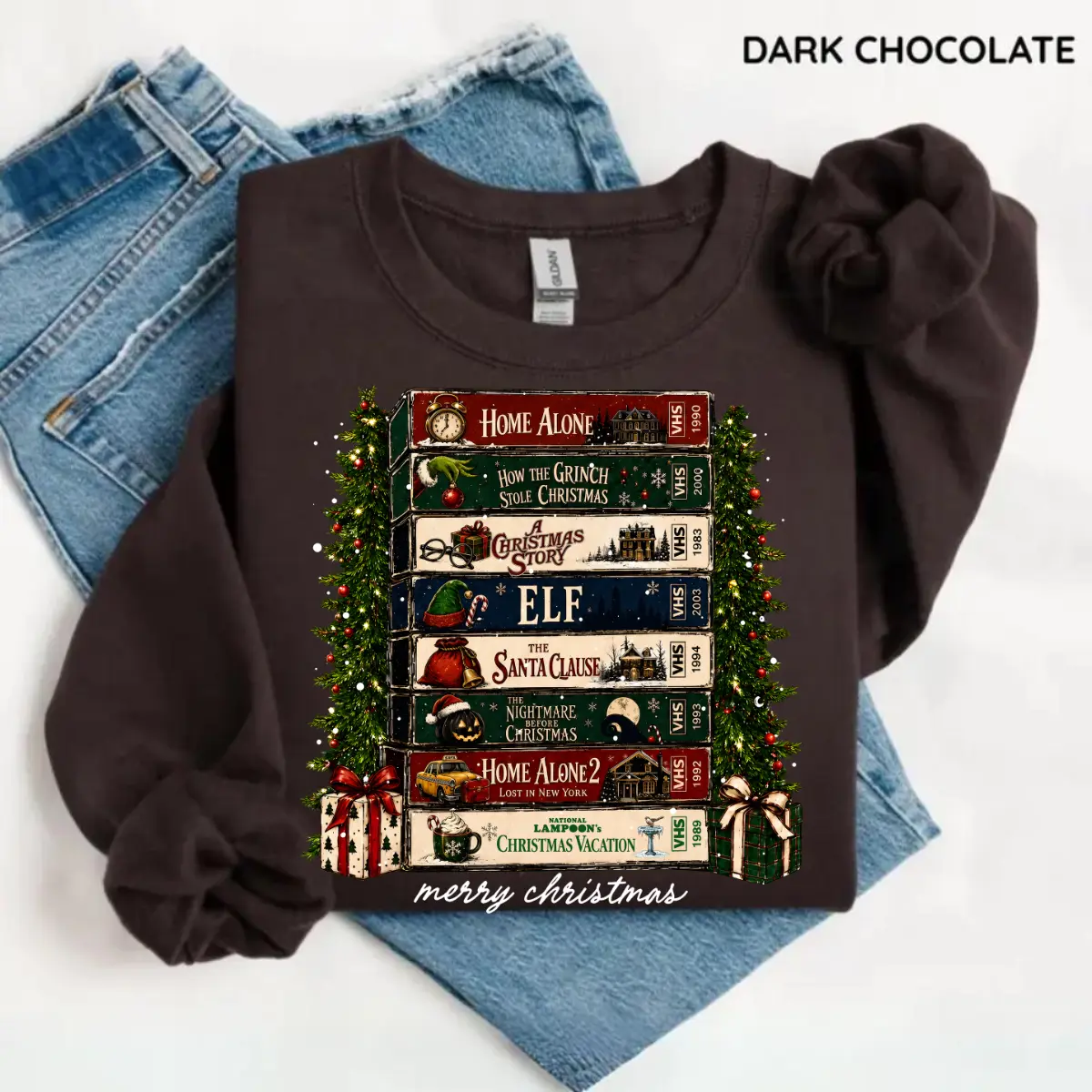 Retro Holiday VHS Sweatshirt, Vintage Christmas Graphic Crewneck, Cozy Winter Movie Night Pullover, Festive Holiday Apparel, Christmas Gift
