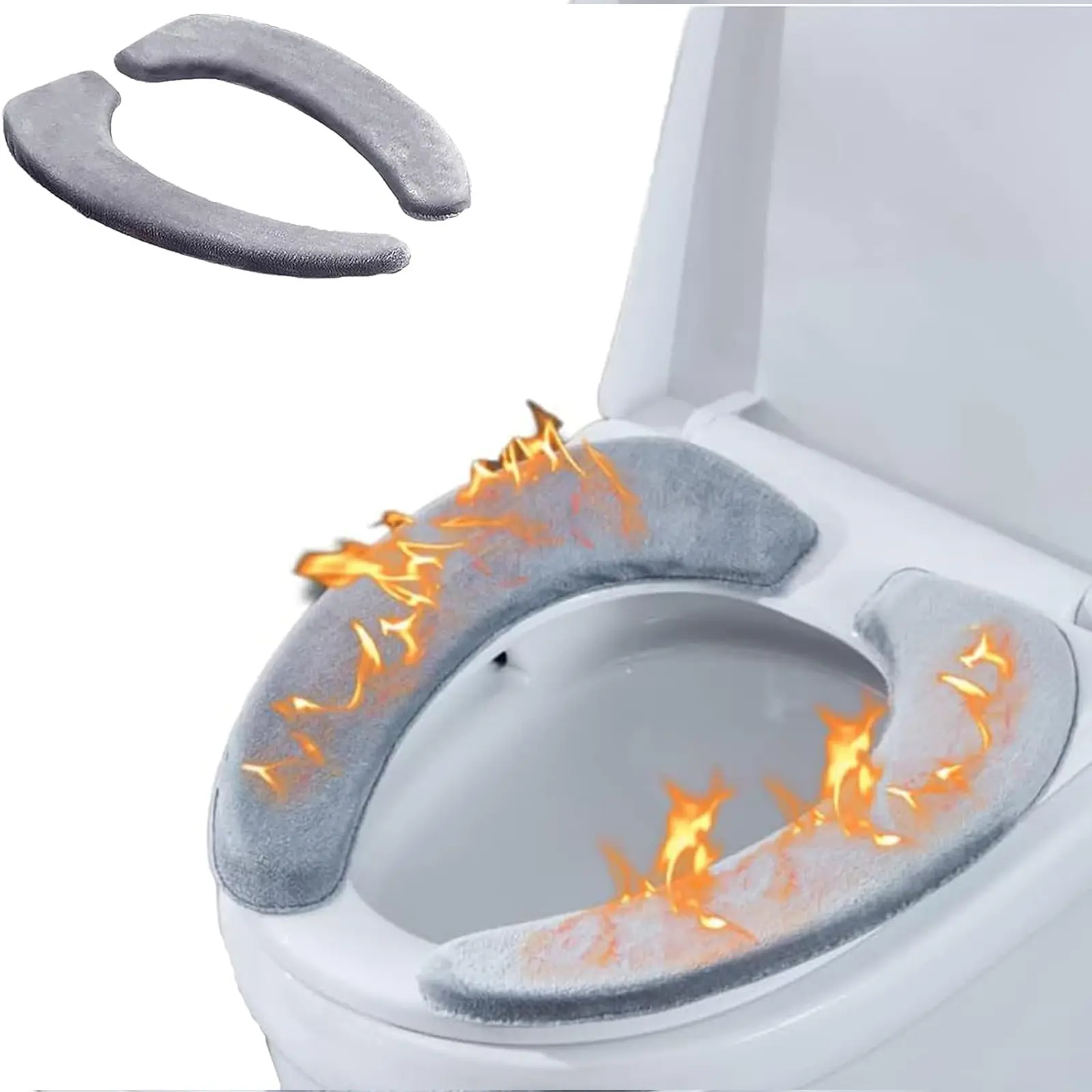 Thick Warm Cushioned Toilet Seat Cover | Stick-On Washable Reusable Toilet Memory Foam Cushion Pad for Elongated Toilets