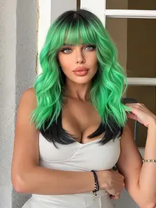 18 Inch Long Curly Wigs for Women, Gorgeous Fluffy Wigs with Bangs, Synthetic Full Machine Wigs for Party, Daily Use, Synthetic Curly Hair, Machine Made Wig