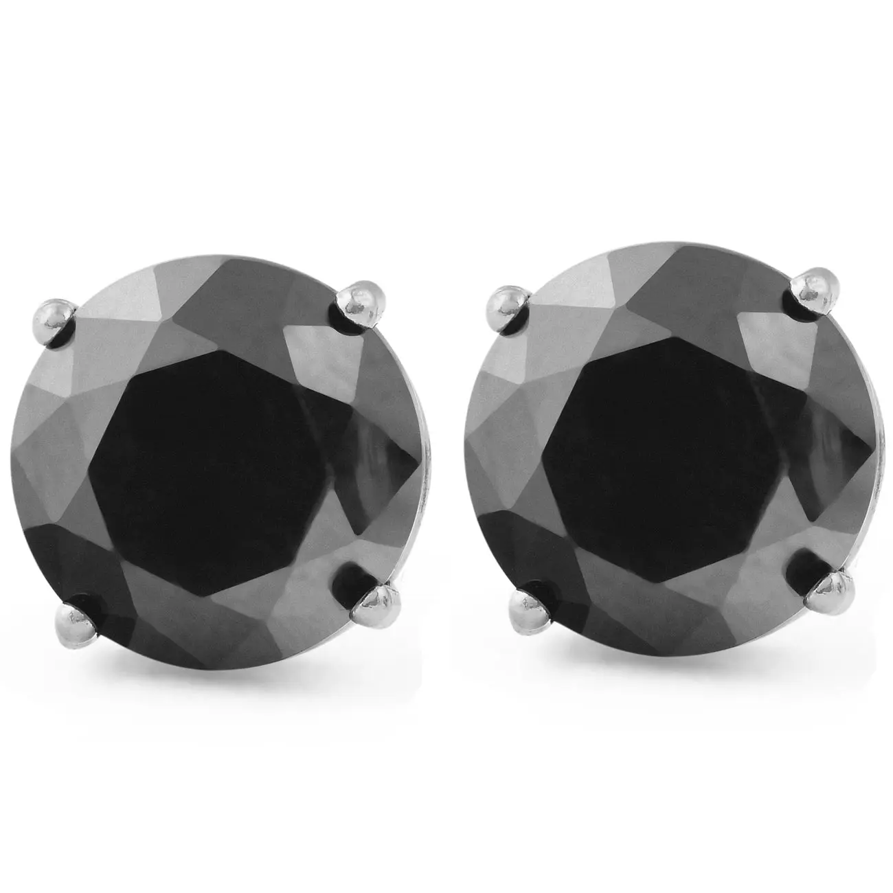 2Ct Treated Black Diamond Studs Earrings In 14K White & Yellow Gold in Basket Setting