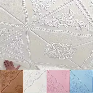 12pcs 3D Floral Pattern Wall Tile Stickers, Self-Adhesive Ceiling Tiles, Easy to Apply and Remove, Clean and Cut Freely, Kitchen Living Room Bathroom Corridor