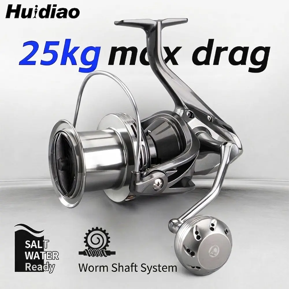 Huidiao TIDRAG Big Game Saltwater Spinning Reel with Worm Shaft System Surf Casting Reel 6+1 Stainless Steel Bearing 25kg Max Drag Shark Tuna Offshore Fishing Outdoors Smooth Fishing Reel Durable Fishing Gear Fishing Gear And Equipment
