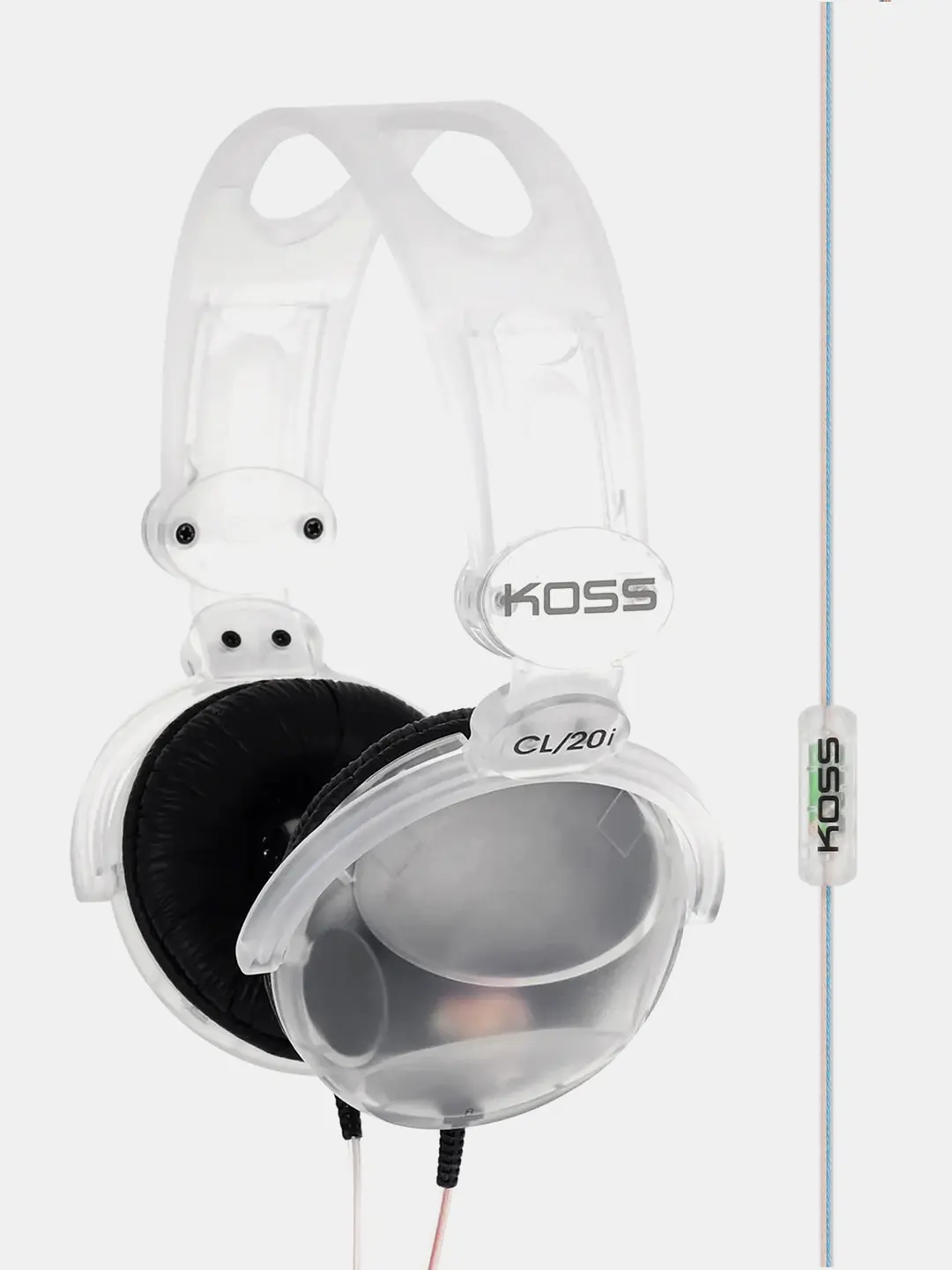 CL-20i Clear Transparent On-Ear Headphone, Retro, 90s Style, In-Line Microphone with Audio Remote