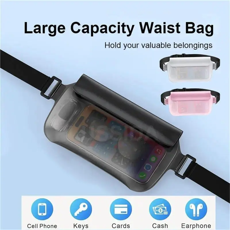 Waterproof TPU Mobile Phone Bag, Drift Diving Shoulder Waist Belt Bag for Beach Swimming Kayaking Boating, Universal Dry Bag Case Fits iPhone Samsung Redmi All Smartphones Up to 7 Inch, Portable Outdoor Water Sports Phone Protective Pouch