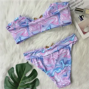Bikini Top Padded Removeable Straps With Metal Decor Two-Piece Bikini