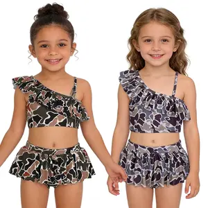 Toddler Girls  Camouflage Print 2 Piece Bikini Swimsuits Beach Outfit , Summer Vacation Swimwear ,Pool Day,Quick-dry,Stretchy, Two Piece Sets, Camo Print