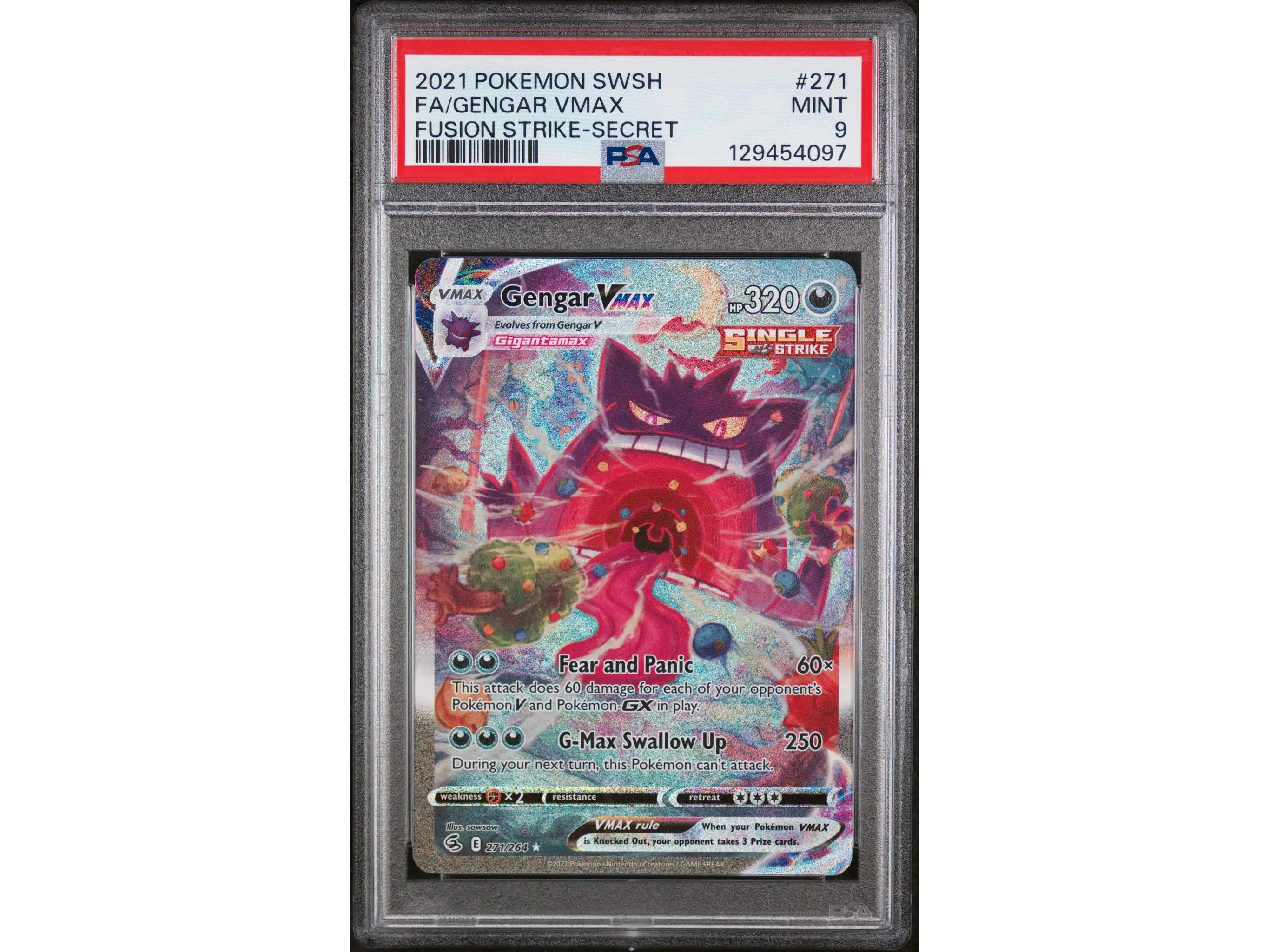 2021 Pokemon Sword and Shield Fusion Strike Secret Rare Gengar Vmax #271 PSA 9