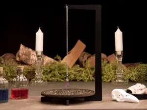 Black Wooden Pendulum Stand - Elegant Altar Display with Zodiac Symbols, Days of the Week, Numbers & Yes/No Answers for Divination Tool Symbolism Decorative