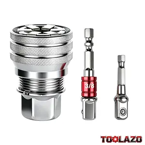 TOOLAZO Adjustable Universal Socket Set – One Tool for 10-19mm & 3/8"-3/4", Includes 2 Adapters for Drill & Ratchet – Perfect for Automotive, Plumbing, Woodworking, Home DIY – Ideal for Homeowners, Mechanics, Hobbyists & DIY Lovers