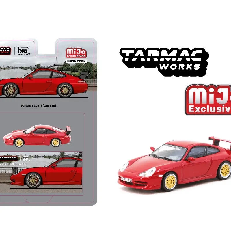 Tarmac Works 1:64 Porsche 911 GT3 (Type 996) Red Diecast Car Model, Collectible Scale Model Car Toy