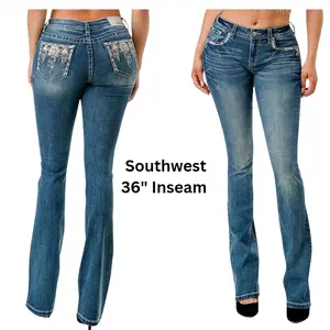 Bootcut Bling Jeans embellished rhinestone Embroidery Denim 34 36 vintage Rock Mid Waist Womenswear Bottom retro Comfortable Streetwear Embroidered bootcut jean