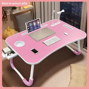 Ultra Large Portable Laptop Bed Table - Multi functional tray holder with cup holder and drawer, USB, fan, and light - Perfect for eating, reading, and writing on beds, sofas, floors - Stable, durable, and foldable