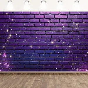 Purple Brick Wall Pattern Backdrop, 1 Count Starry Sky Pattern Wall Decoration, Indoor & Outdoor Decoration, Photography Background, Curtains, Tablecloth, Banners, Wedding Arch Backdrop, Backdrop Picture