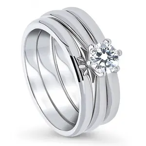 BERRICLE Sterling Silver Solitaire Wedding Engagement Rings Statement Stackable Band for Women, 0.45 Carat Round Cut Cubic Zirconia CZ Ring Set
