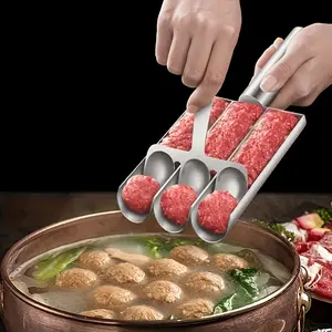304 Stainless Steel Triple Meatball Maker, Manual Non-Stick 3-Hole Meatball Mold, Food Grade Fish Ball Shrimp Slip Rice Ball Molding Tool, No-Electric Meat Processor, 3/4 Tube Design for Home RV Kitchen Use